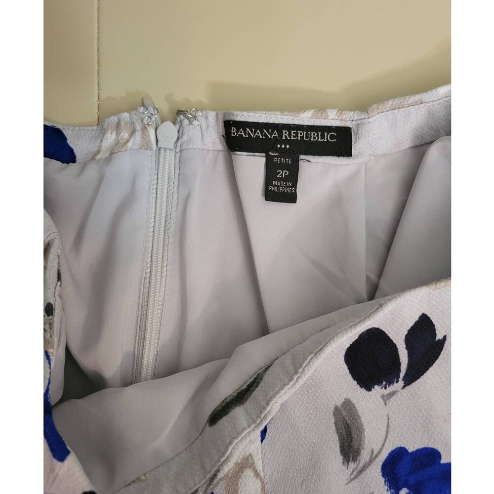 Banana Republic White Floral Midi Skirt with Blue & Black Accents - Picture 3 of 5